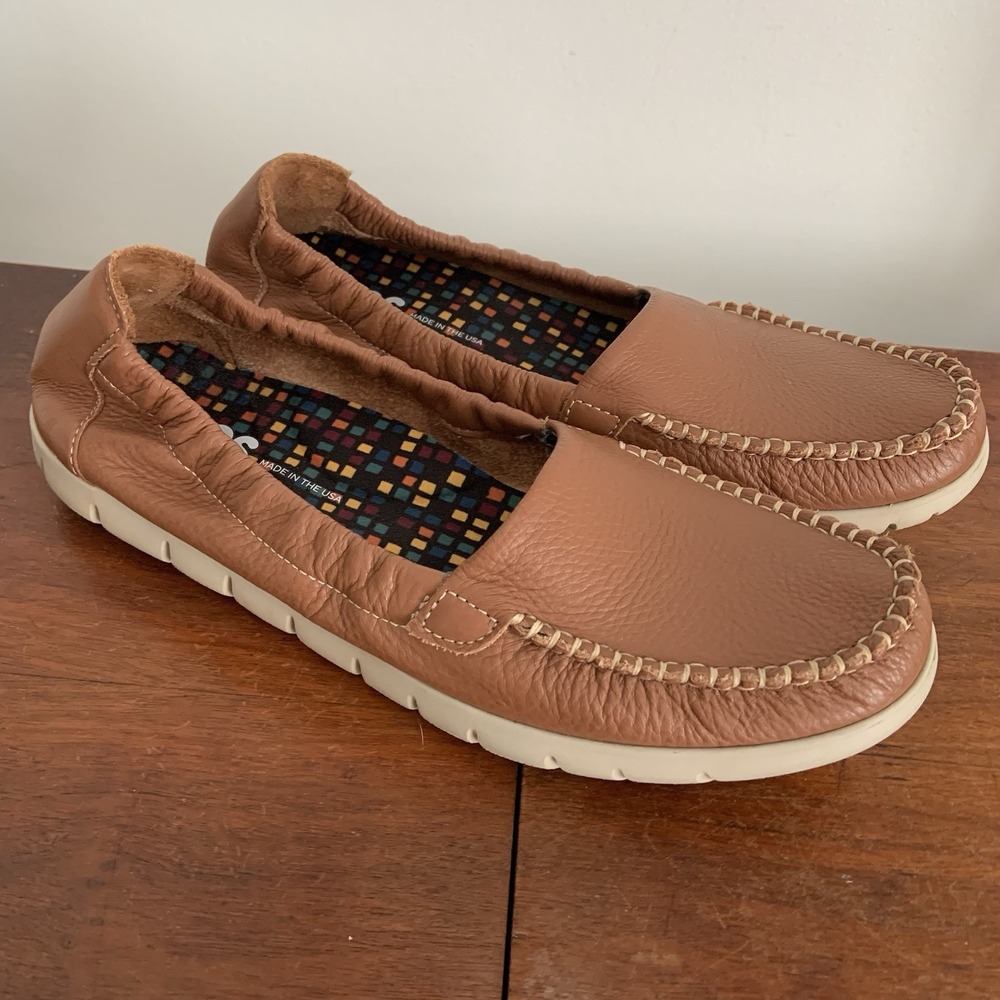SAS Sunny slip on Loafers Drivers Moccasins Women US sz 8 S narrow Brown Leather